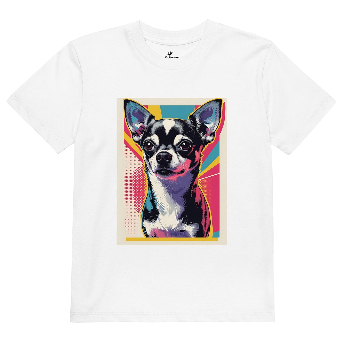 Pet Treasures Studio chihuahua kids t-shirt with colorful pop art dog design on white cotton