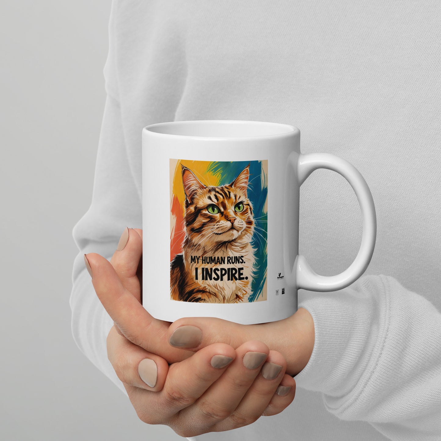 Pet Treasures Studio funny cat coffee mug with colorful cat illustration and inspiring quote
