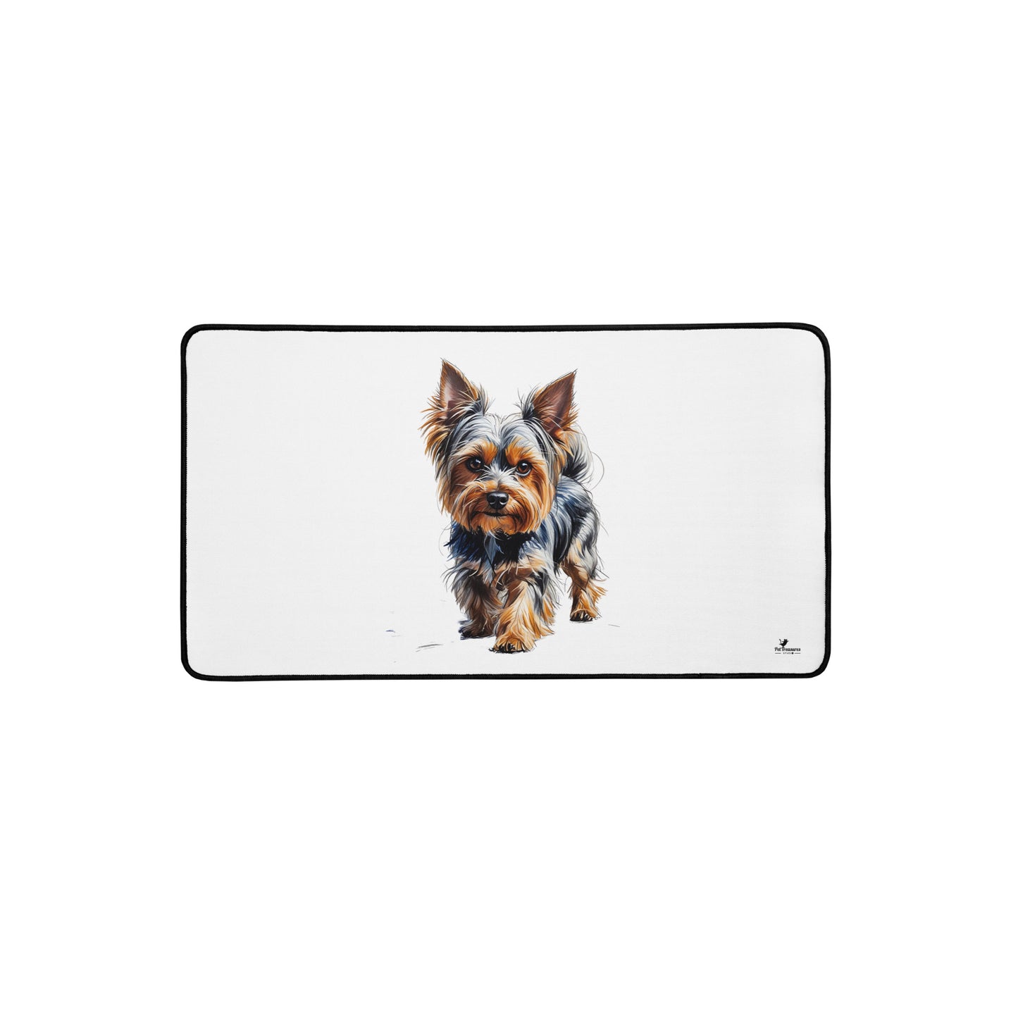 Yorkie desk pad featuring a realistic Yorkshire Terrier illustration on a white background