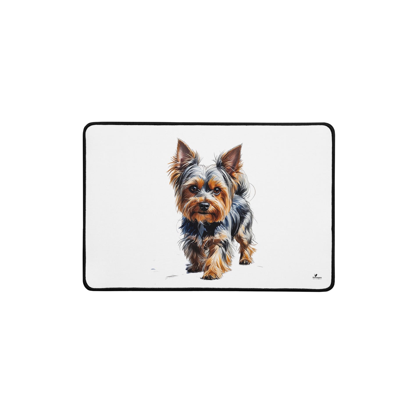 Yorkie desk pad with detailed Yorkie dog illustration by Pet Treasures Studio on white background