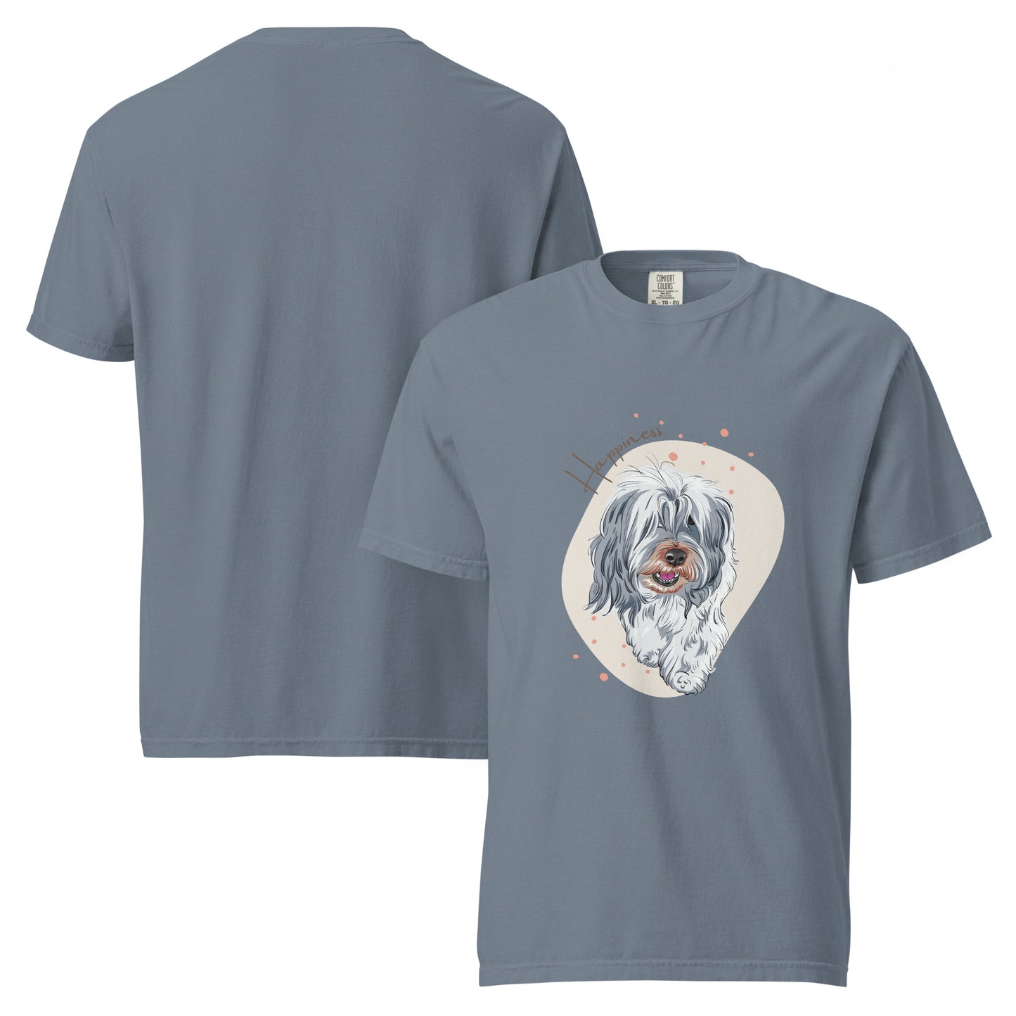 Pet Treasures Studio happiness dog shirt for women with cute dog illustration on blue T-shirt