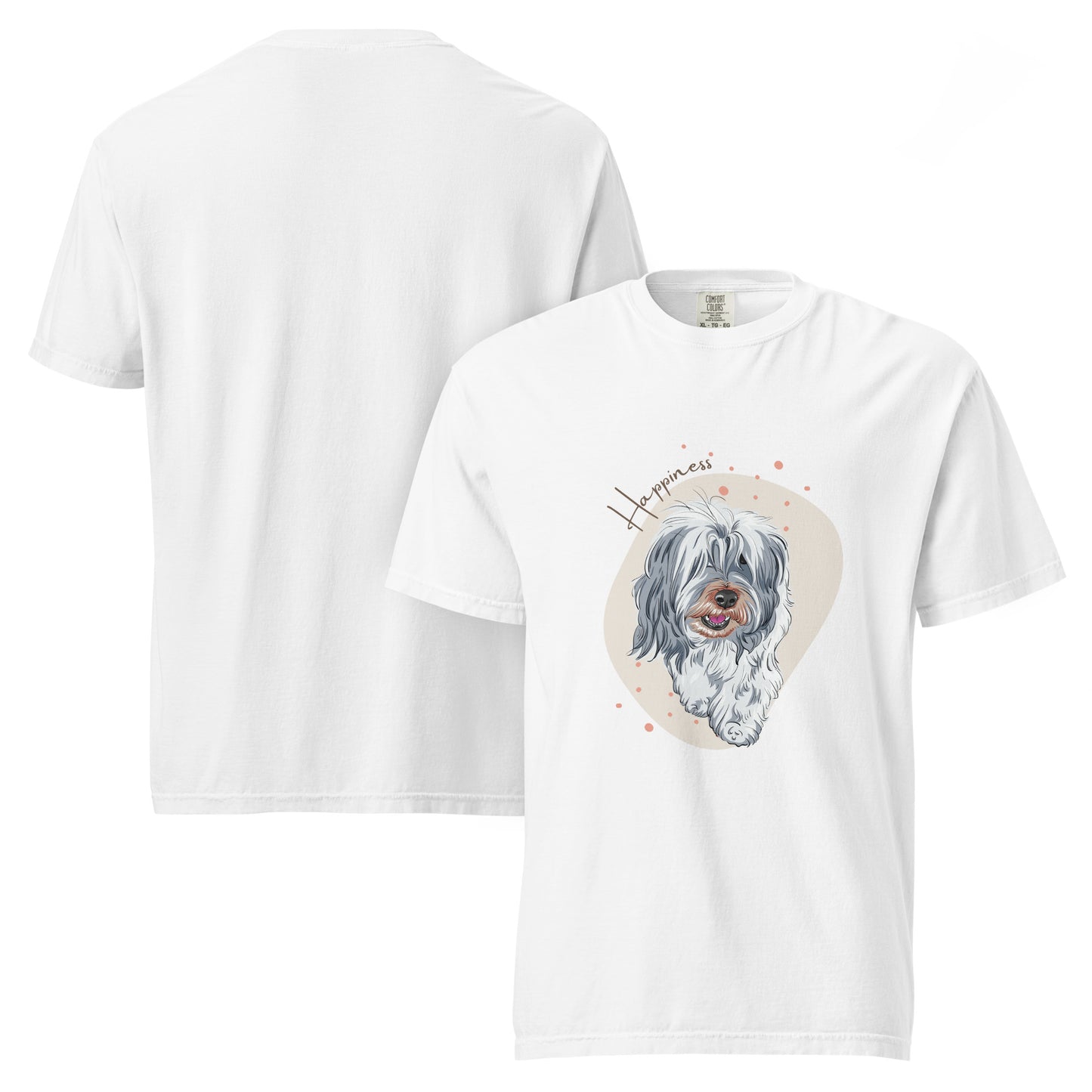 White happiness dog shirt for women featuring a cute dog illustration and happy design