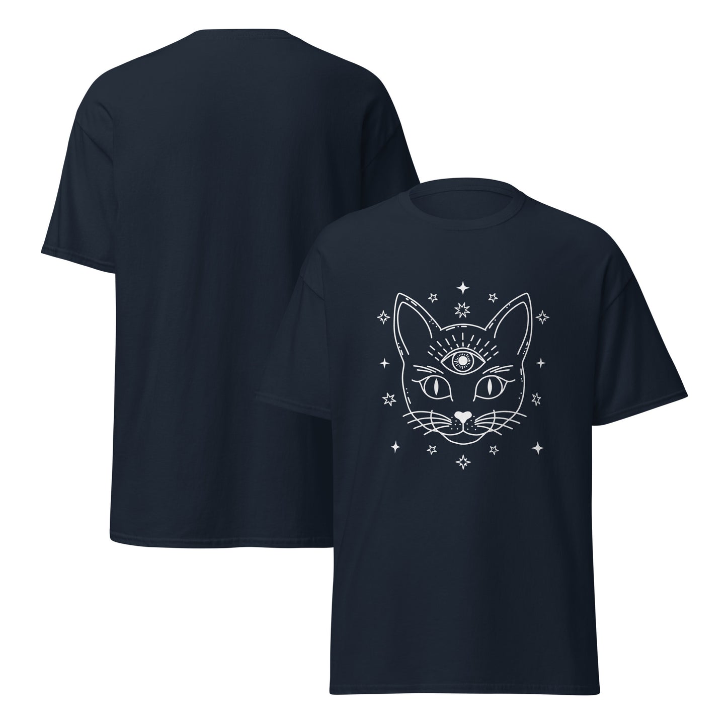 Black Pet Treasures Studio third eye cat shirt with mystical cat face and star design on front