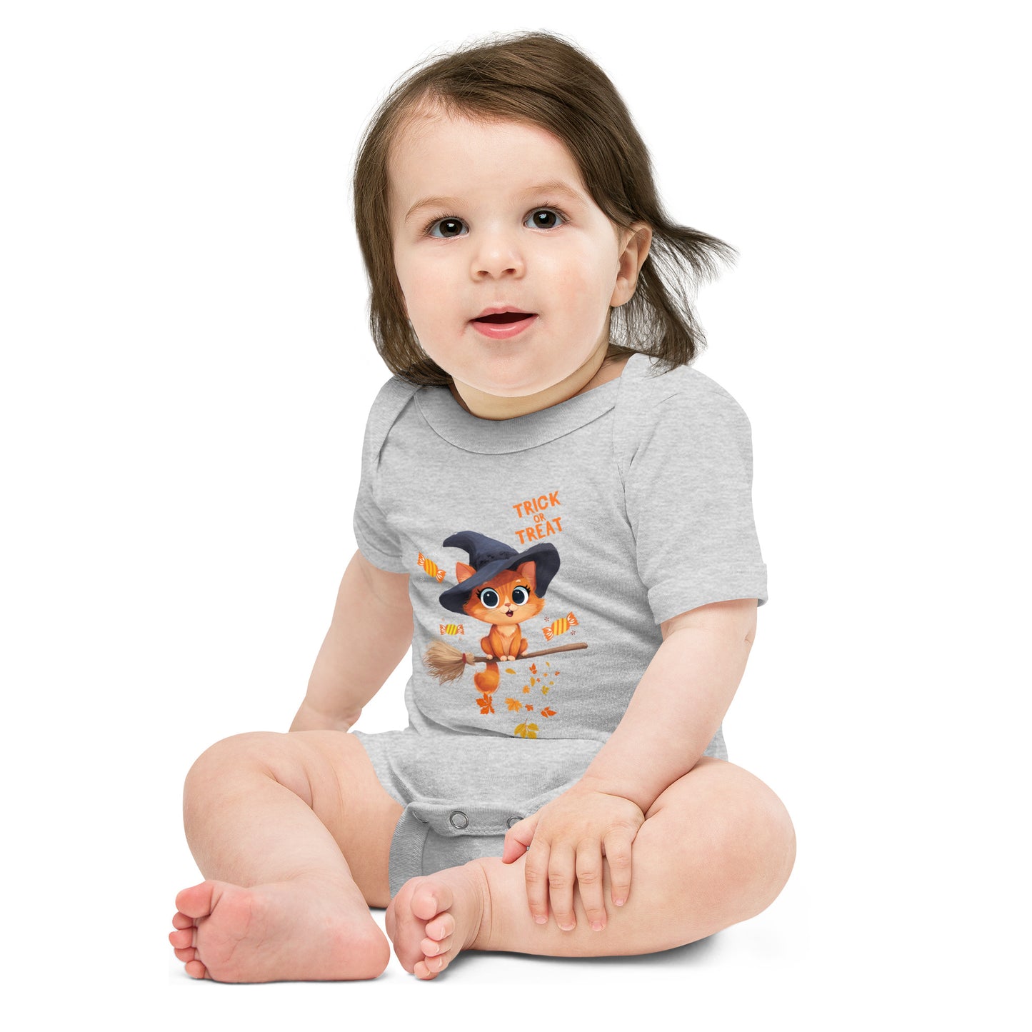 Cute Trick or Treat Baby Bodysuit Animal Design featuring an adorable character perfect for Halloween