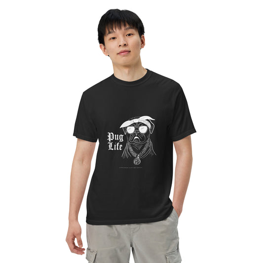 Unisex black pug shirt featuring cool pug graphic with sunglasses and bandana from Pet Treasures Studio