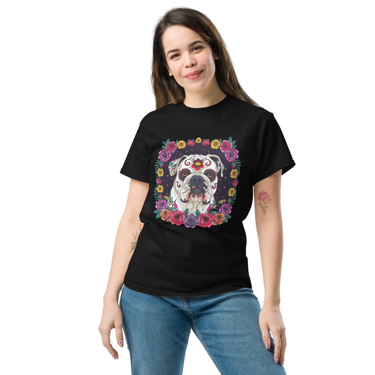 Classic Fit Skeleton Dog Flower Power Halloween Tee 1 | Pet Treasures Studio