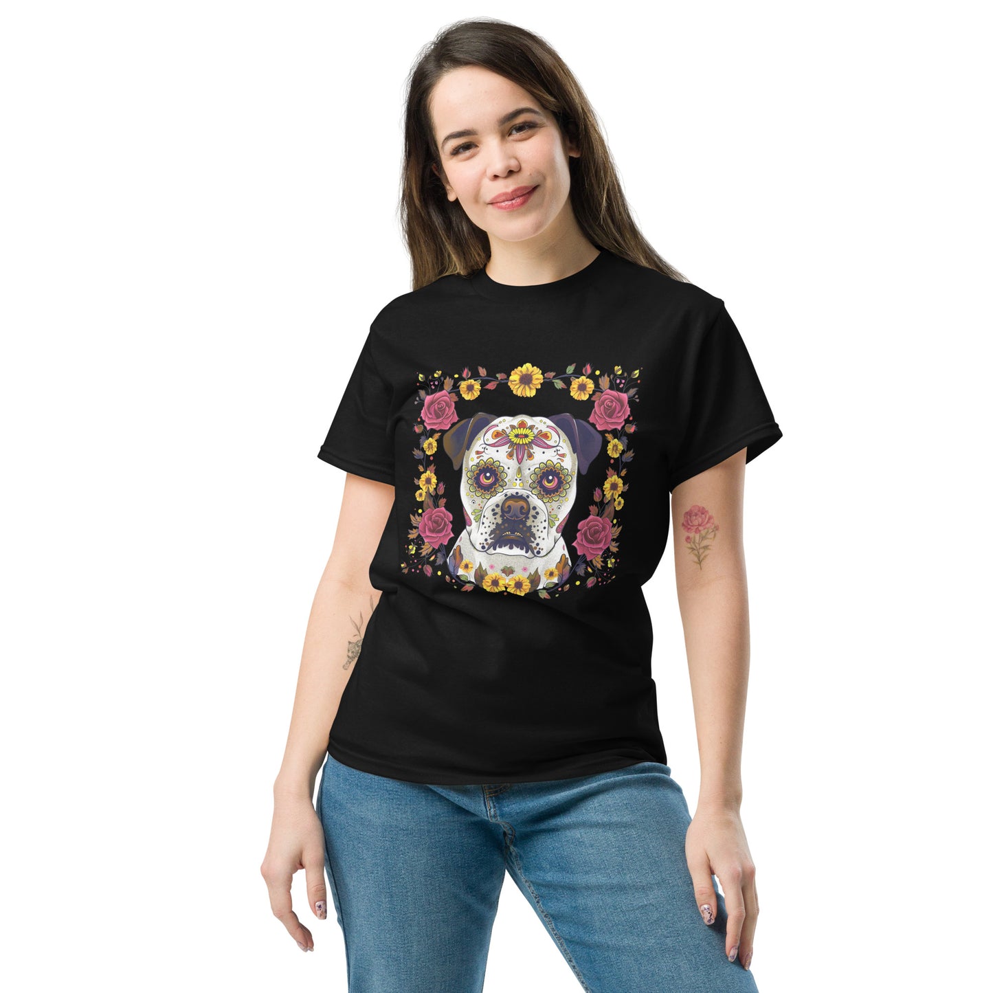 Classic Fit Skeleton Dog Flower Power Halloween Tee 3 | Pet Treasures Studio