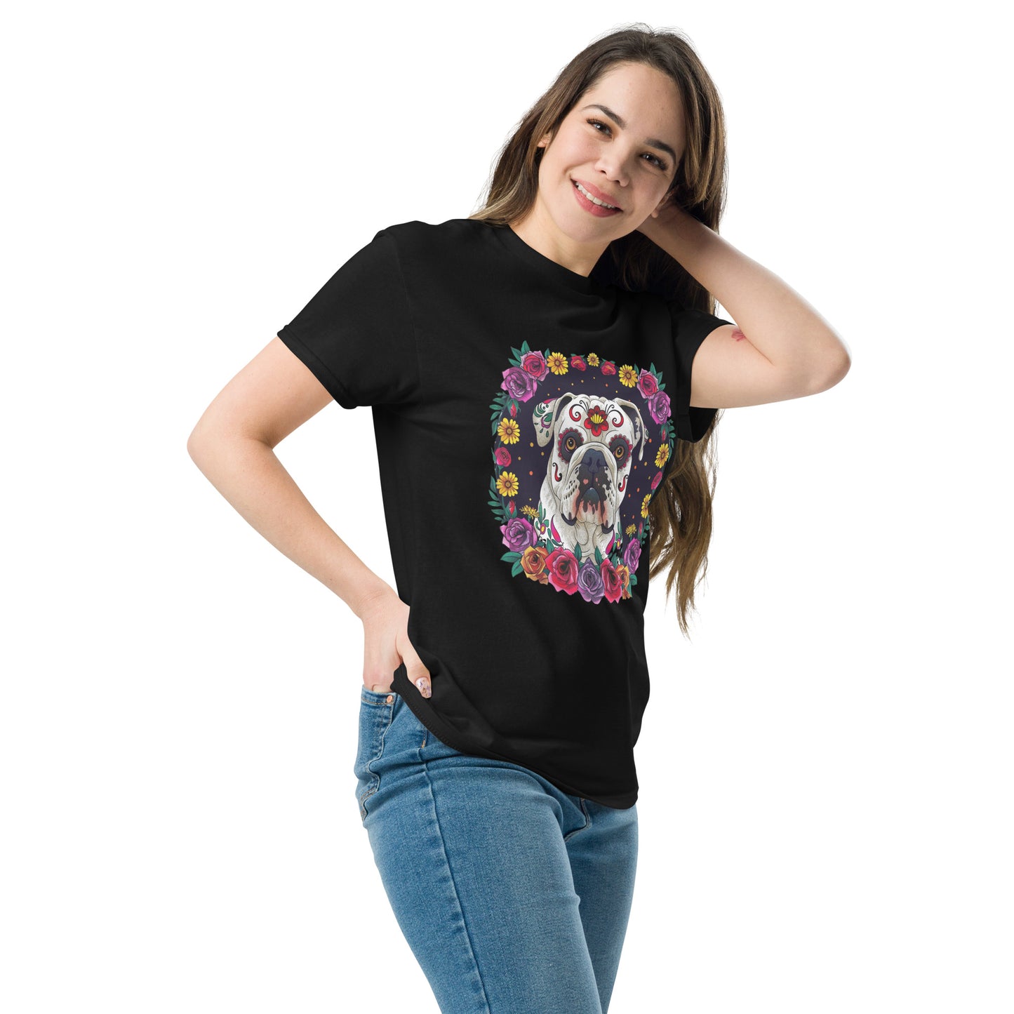 Classic Fit Skeleton Dog Flower Power Halloween Tee 1 | Pet Treasures Studio