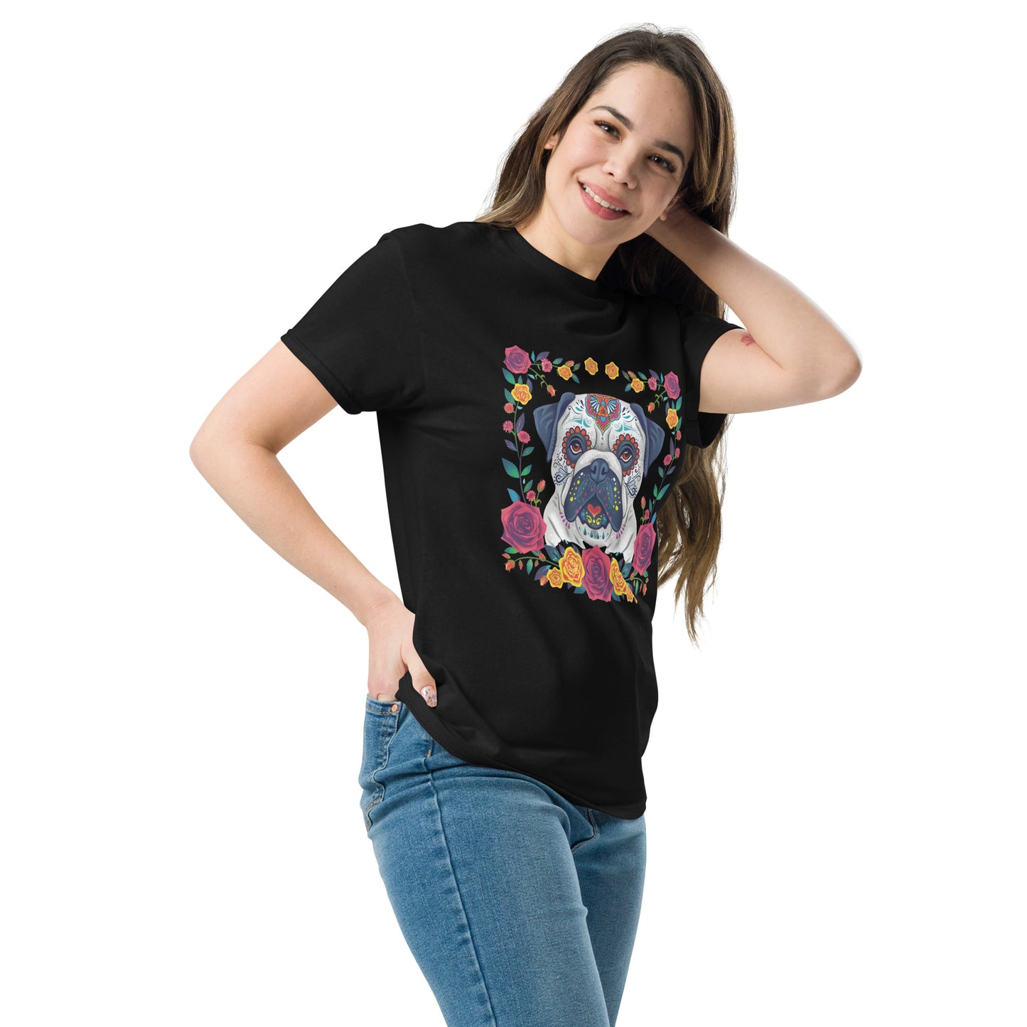 Classic Fit Skeleton Dog Flower Power Halloween Tee 2 | Pet Treasures Studio