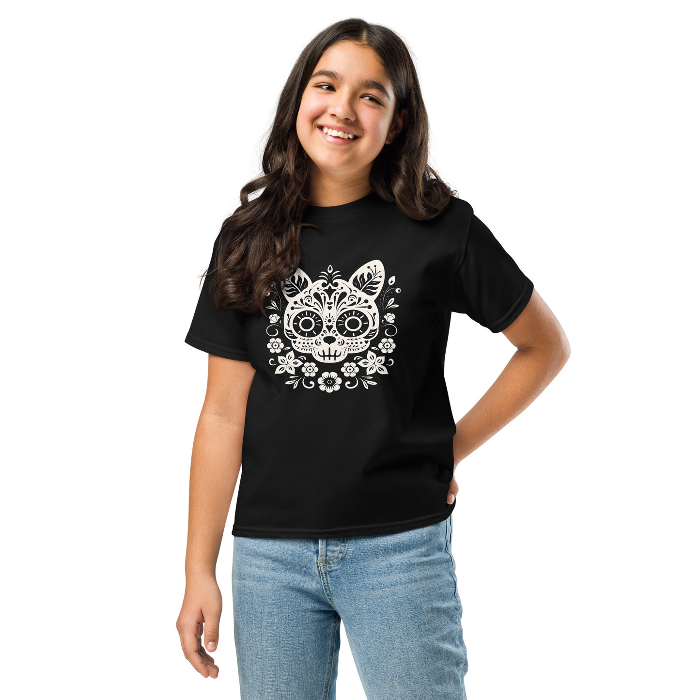 Classic Fit Skeleton Cat Halloween Shirt for Kids | Pet Treasures Studio