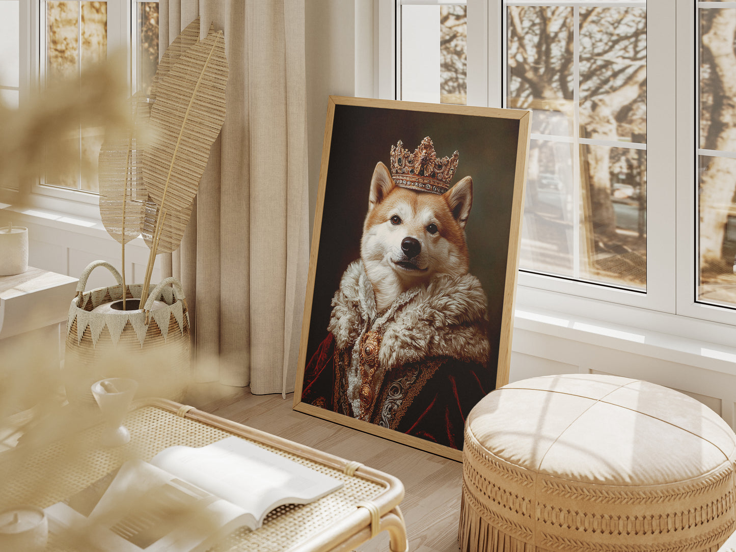 Royal Akita Inu Portrait - Elegant Dog Wall Art, Noble Pet Poster, Baroque Style Canine Decor