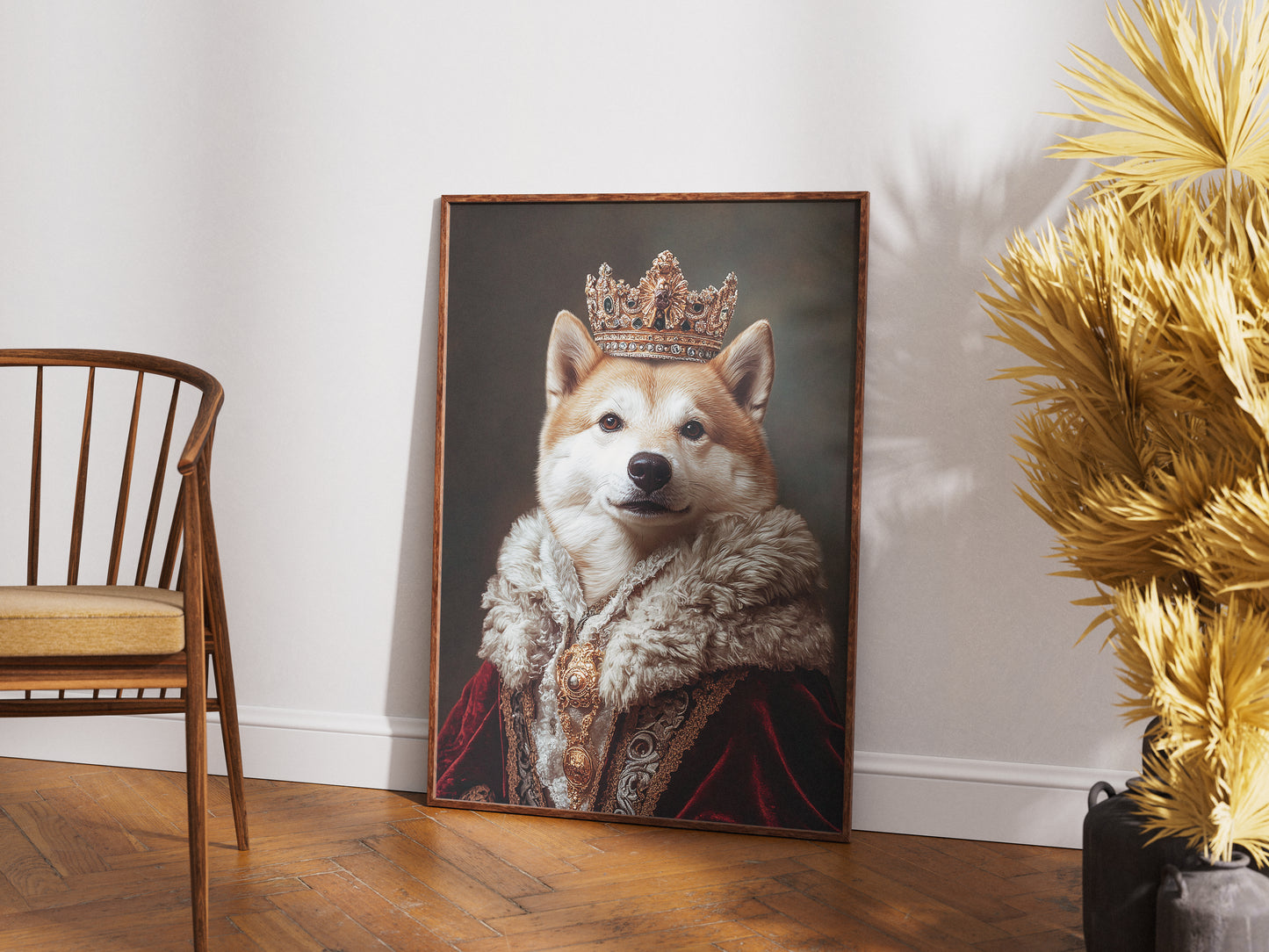 Royal Akita Inu Portrait - Elegant Dog Wall Art, Noble Pet Poster, Baroque Style Canine Decor