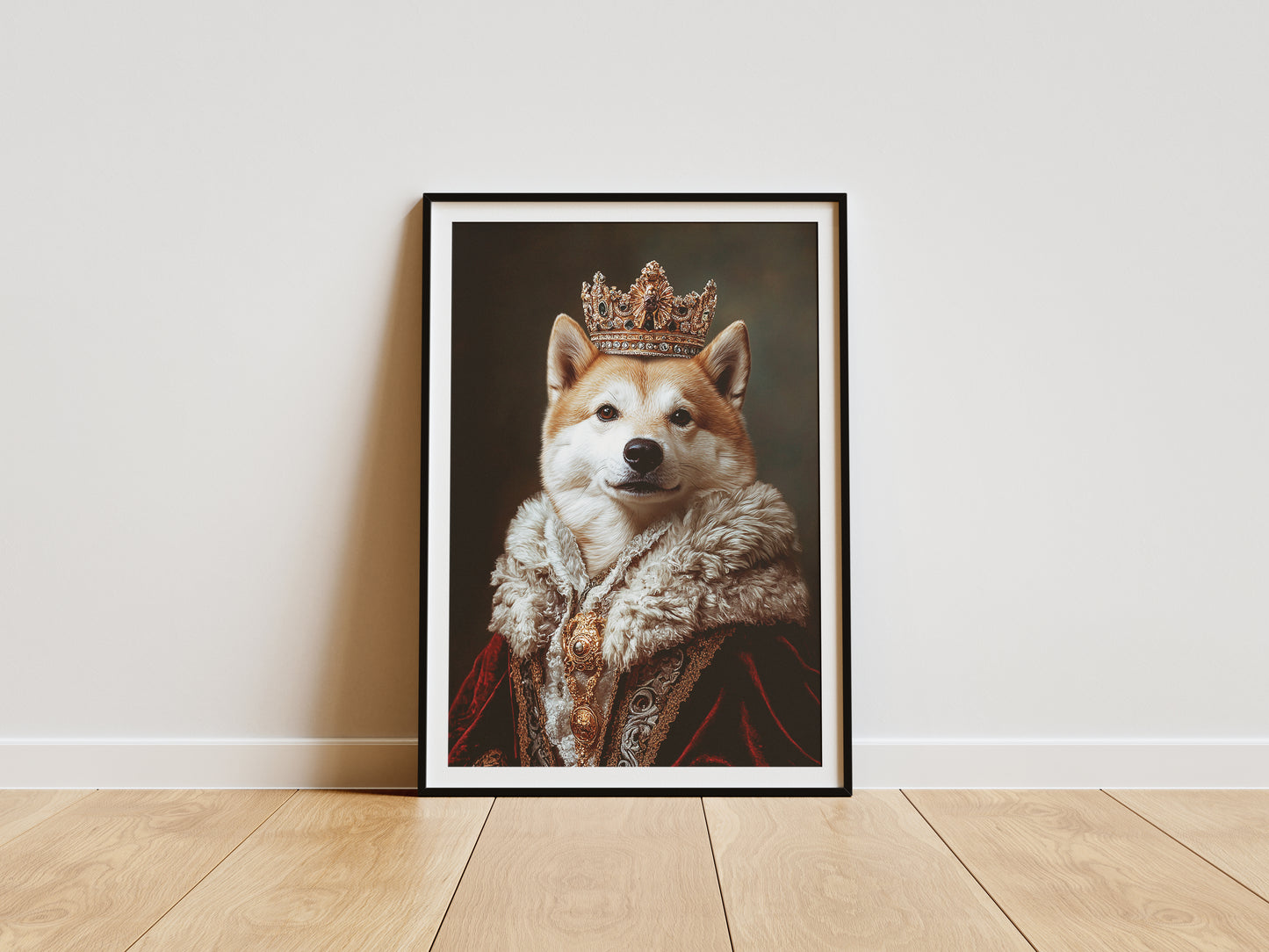 Royal Akita Inu Portrait - Elegant Dog Wall Art, Noble Pet Poster, Baroque Style Canine Decor