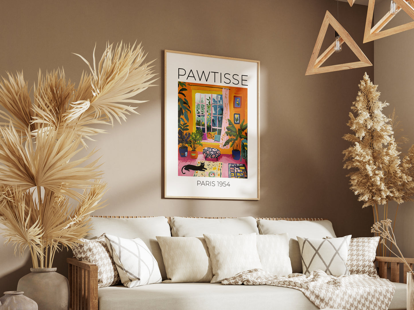 Colorful Cozy Home Art Print – Vibrant Cat Wall Art, Boho Interior Decor, Matisse-Inspired Aesthetic, Bright Room Poster