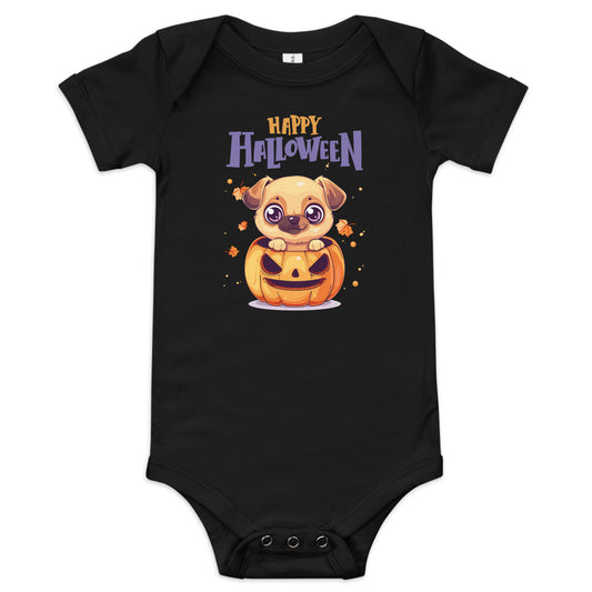 Baby Halloween Bodysuit Animal Design with Cute Puppy and Pumpkin Graphics for Festive Celebrations