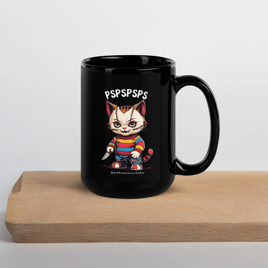 Chucky Cat Black Glossy Halloween Mug | Pet Treasures Studio