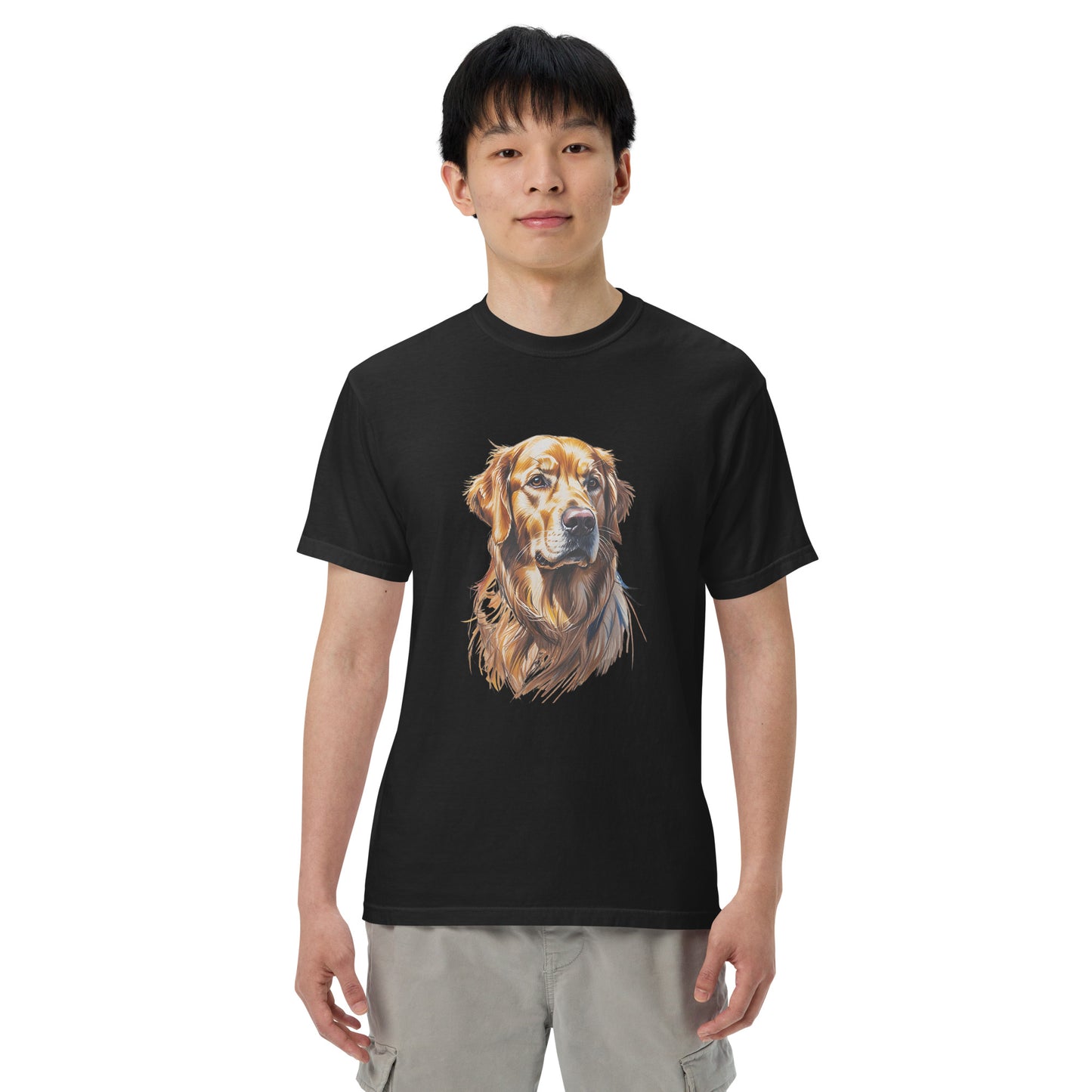 Black golden retriever t-shirt by Pet Treasures Studio featuring a realistic golden retriever portrait