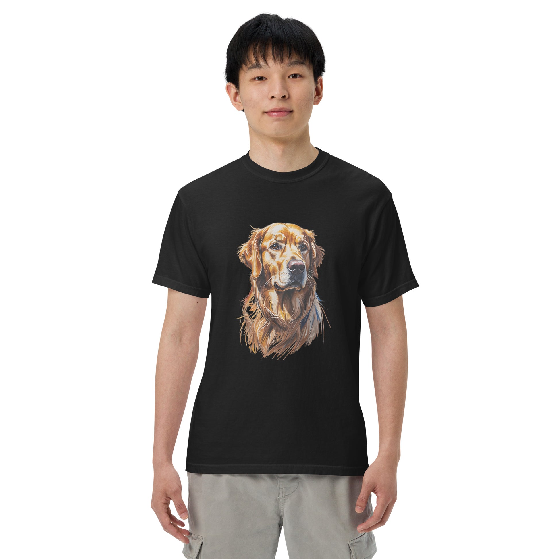 Black golden retriever t-shirt by Pet Treasures Studio featuring a realistic golden retriever portrait
