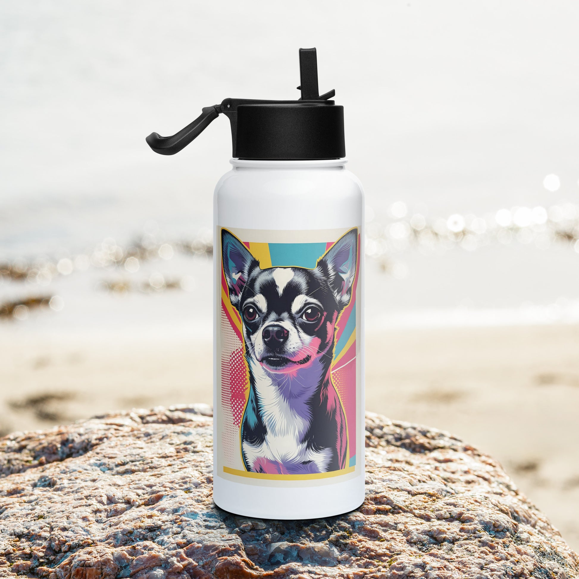 Pet Treasures Studio white garrafa with colorful Chihuahua art perfect for Chihuahua themed gifts for her
