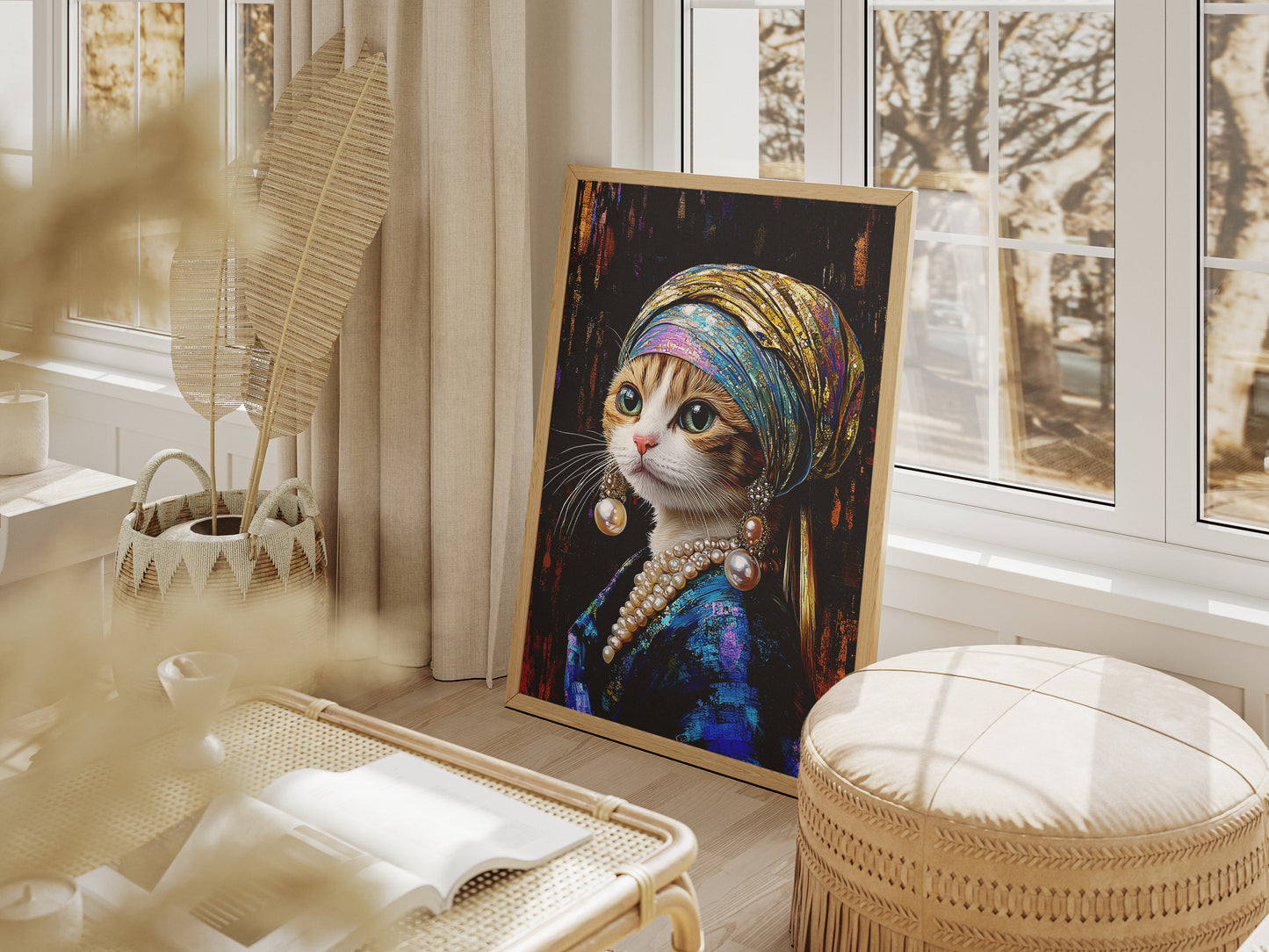 Premium Camp-Art Wall Decor: White and Ginger Cat as Girl with a Pearl Earring