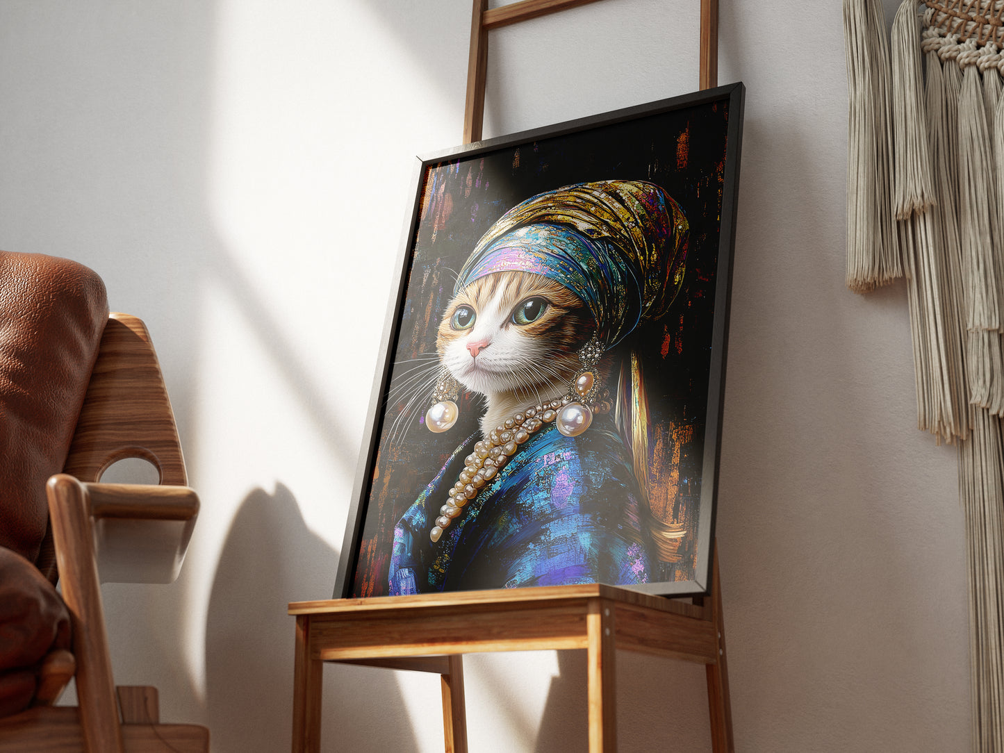 Premium Camp-Art Wall Decor: White and Ginger Cat as Girl with a Pearl Earring