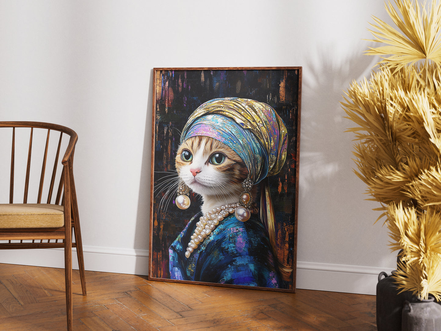 Premium Camp-Art Wall Decor: White and Ginger Cat as Girl with a Pearl Earring