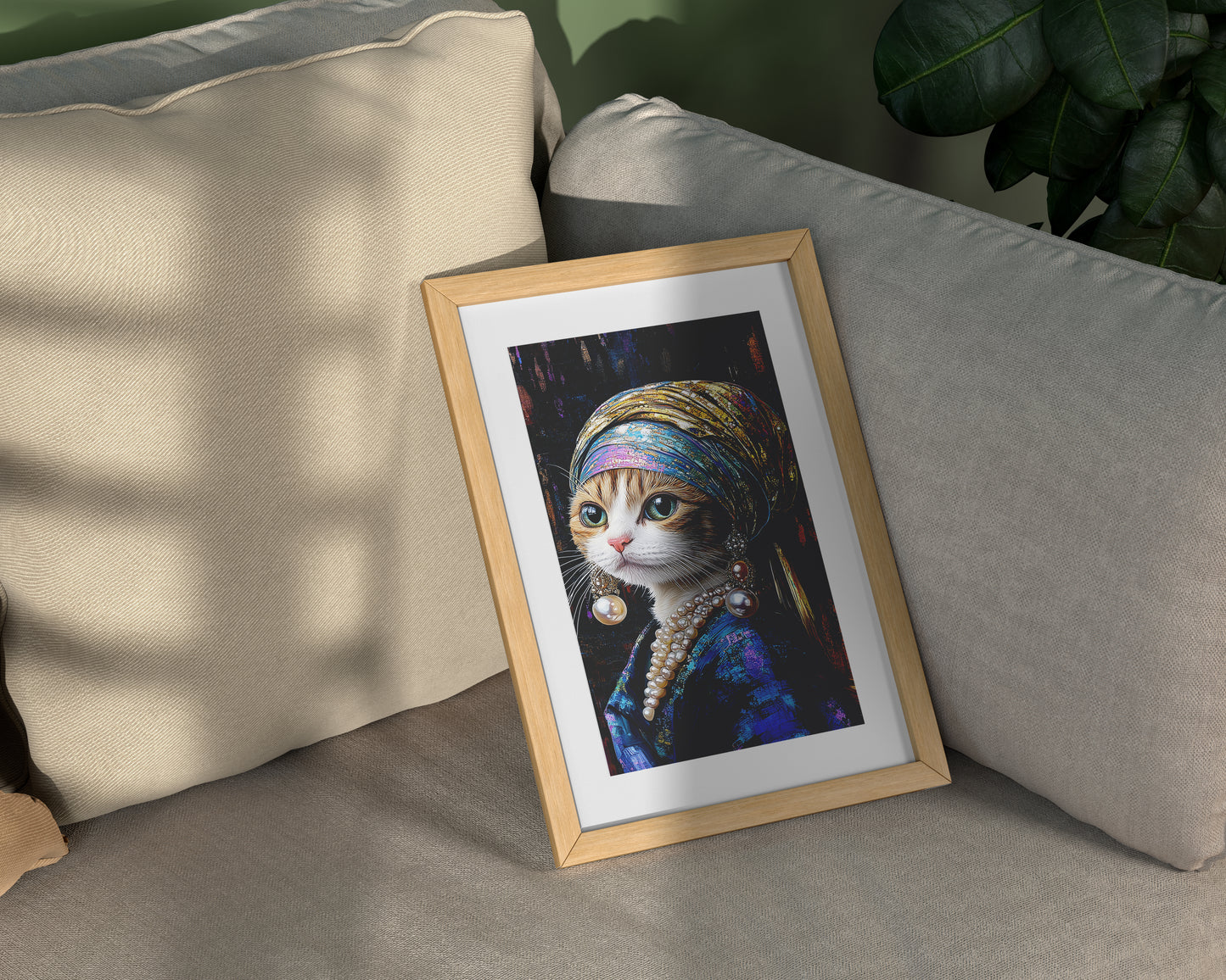 Premium Camp-Art Wall Decor: White and Ginger Cat as Girl with a Pearl Earring