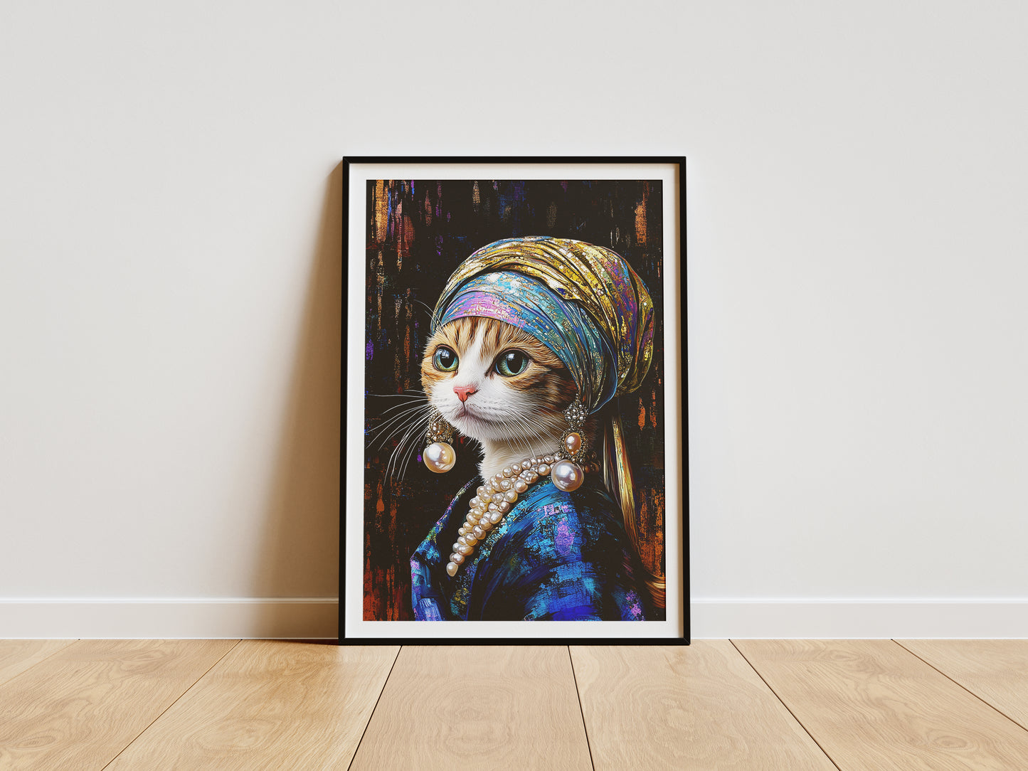 Premium Camp-Art Wall Decor: White and Ginger Cat as Girl with a Pearl Earring