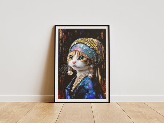 Premium Camp-Art Wall Decor: White and Ginger Cat as Girl with a Pearl Earring