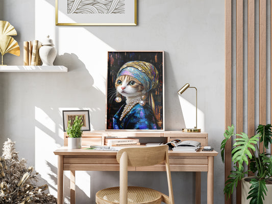 Premium Camp-Art Wall Decor: White and Ginger Cat as Girl with a Pearl Earring