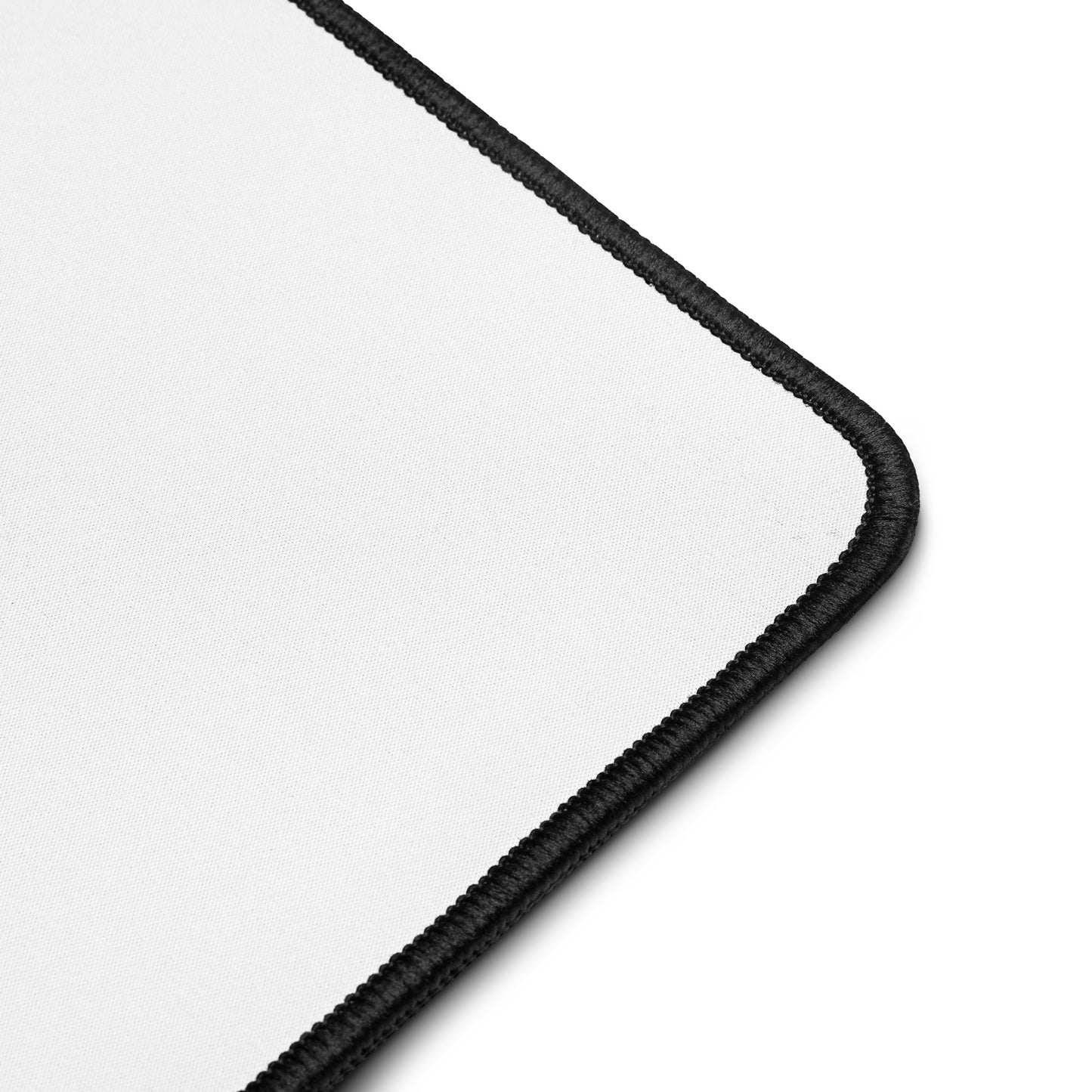 Close-up of Yorkie desk pad corner with black stitched edge from Pet Treasures Studio accessories