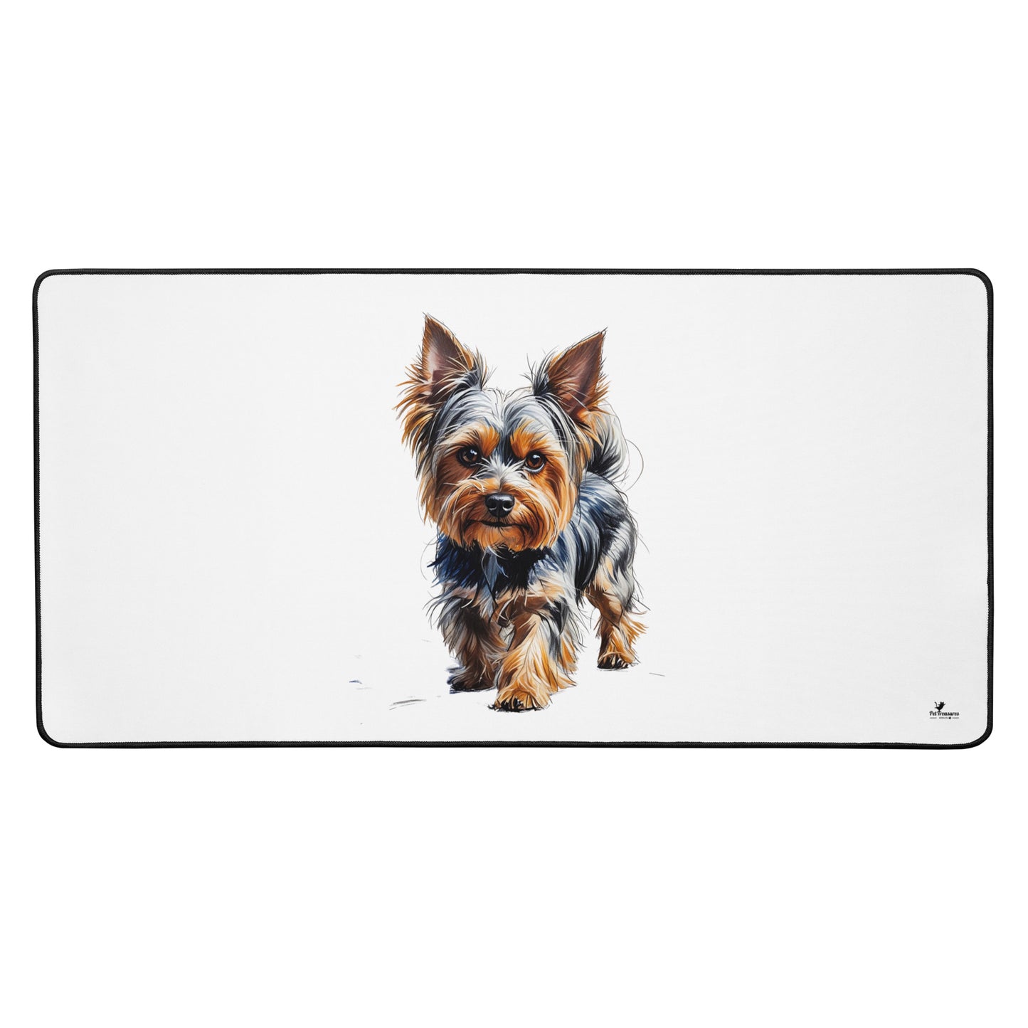 Pet Treasures Studio Yorkie desk pad featuring a detailed Yorkshire Terrier illustration on a white background