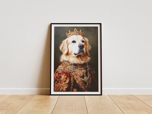 Royal Golden Retriever Portrait - Noble Dog Wall Art, Baroque Style Pet Poster, Regal Canine Decor