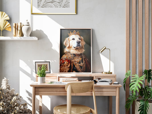 Royal Golden Retriever Portrait - Noble Dog Wall Art, Baroque Style Pet Poster, Regal Canine Decor