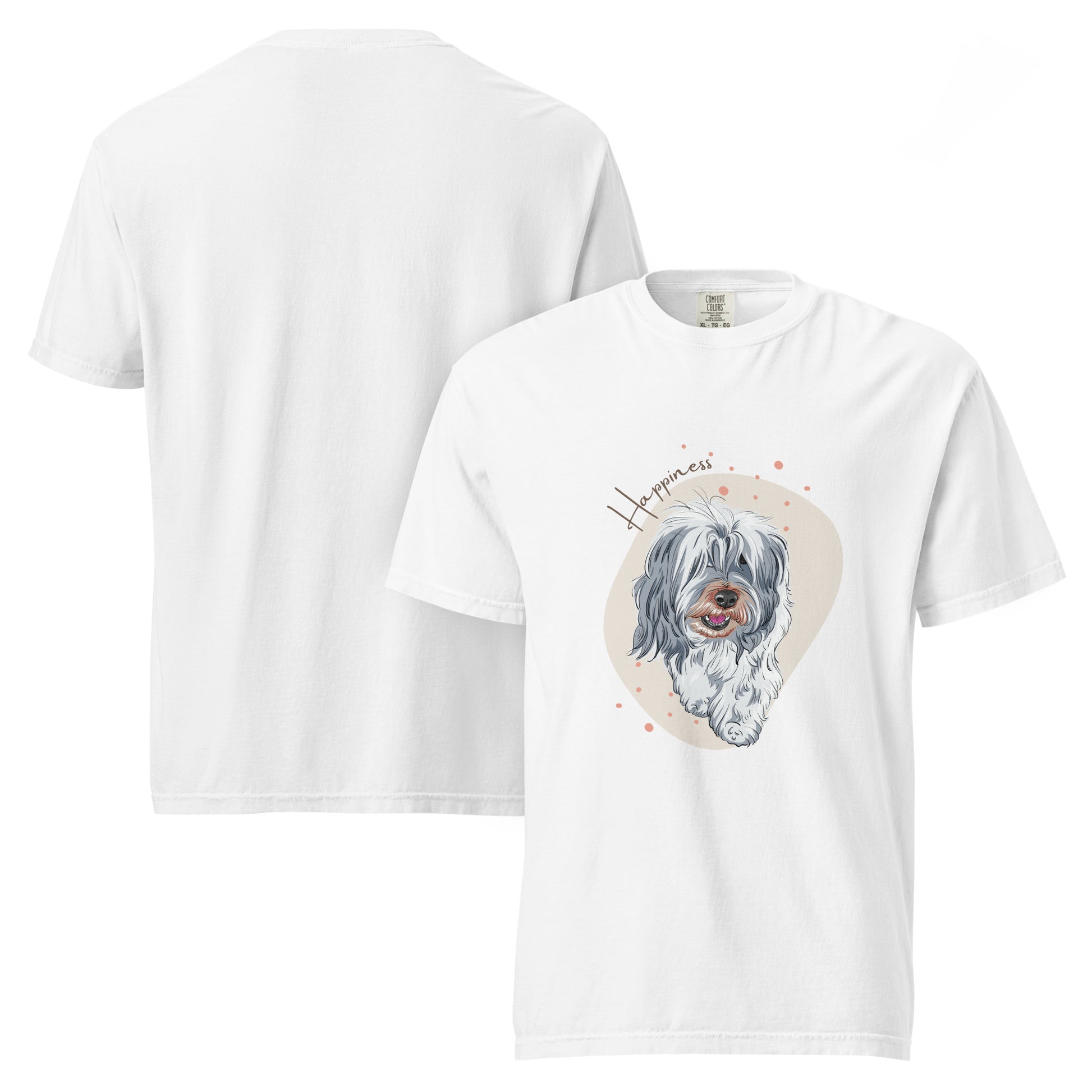 White happiness dog shirt for women featuring a cute dog illustration and happy design