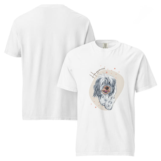 White happiness dog shirt for women featuring a cute dog illustration and happy design