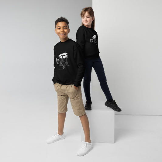 Kids wearing black kids pug themed clothing sweatshirts with pug design from Pet Treasures Studio