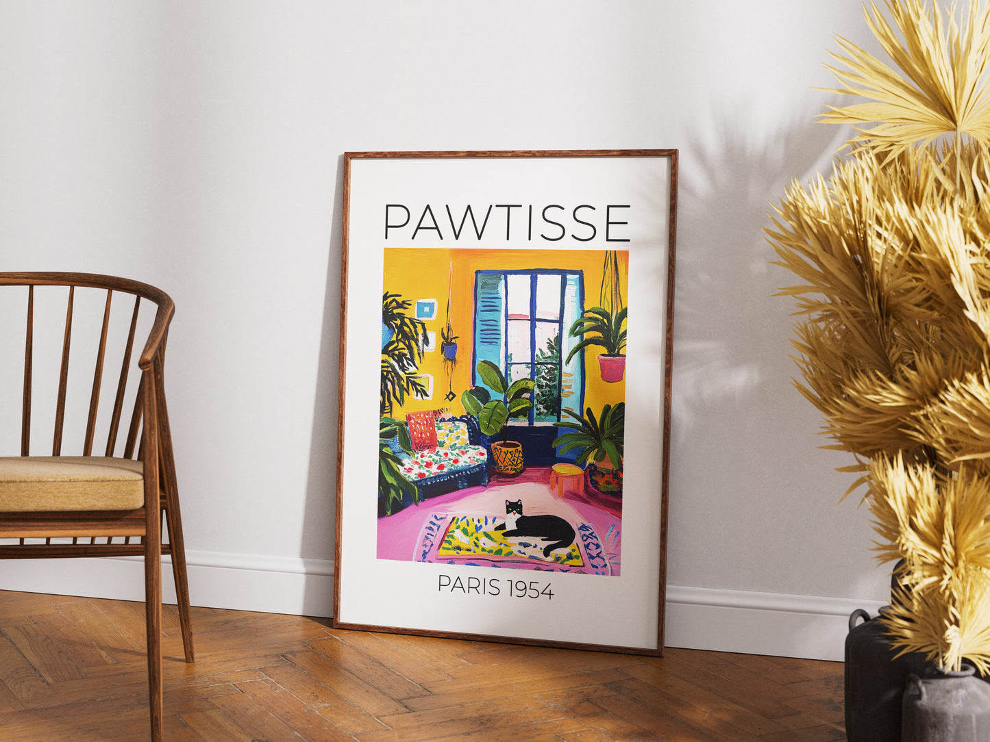 Premium Matisse-Inspired Black Cat Poster – Orange Room Wall Art for Cat Lovers | Poster