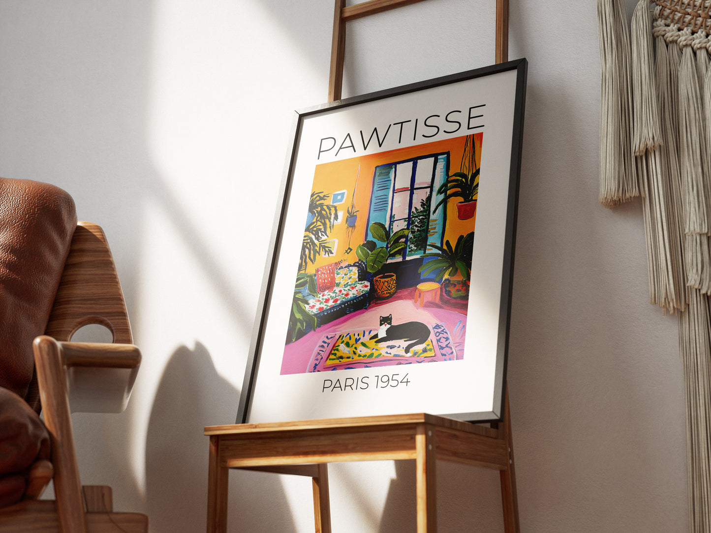 Premium Matisse-Inspired Black Cat Poster – Orange Room Wall Art for Cat Lovers | Poster