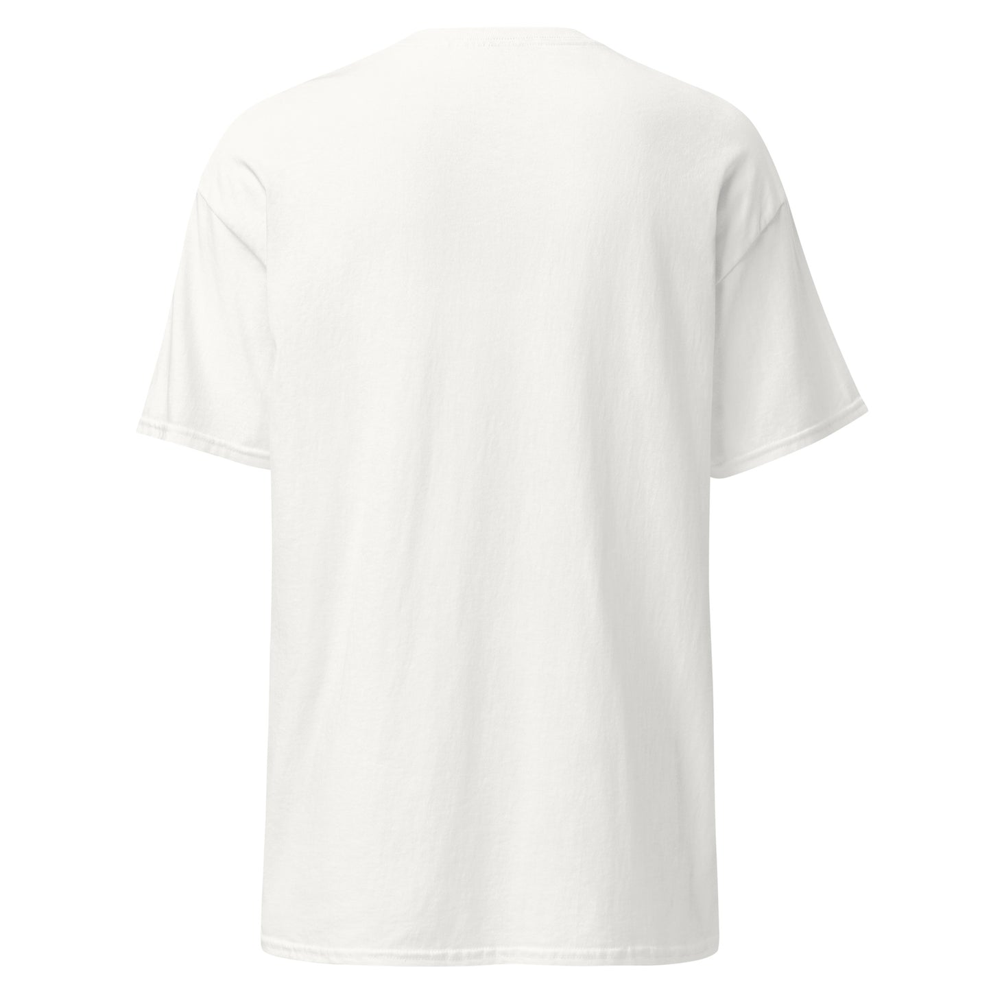 Back view of plain white Portuguese tile cat shirt from Pet Treasures Studio in classic fit
