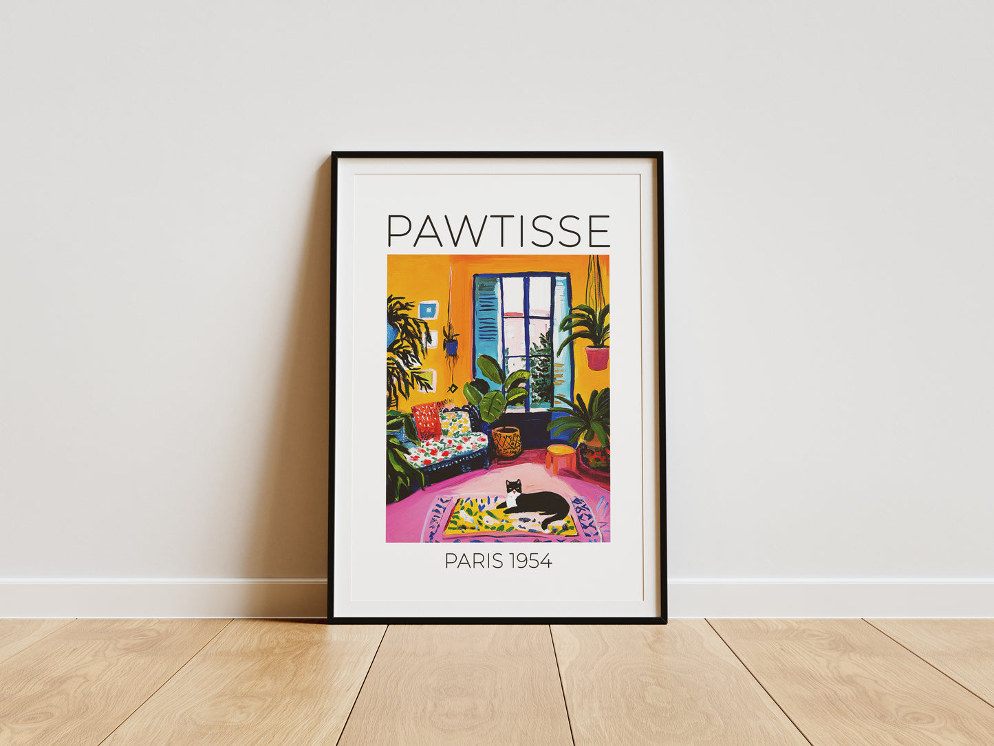 Premium Matisse-Inspired Black Cat Poster – Orange Room Wall Art for Cat Lovers | Poster