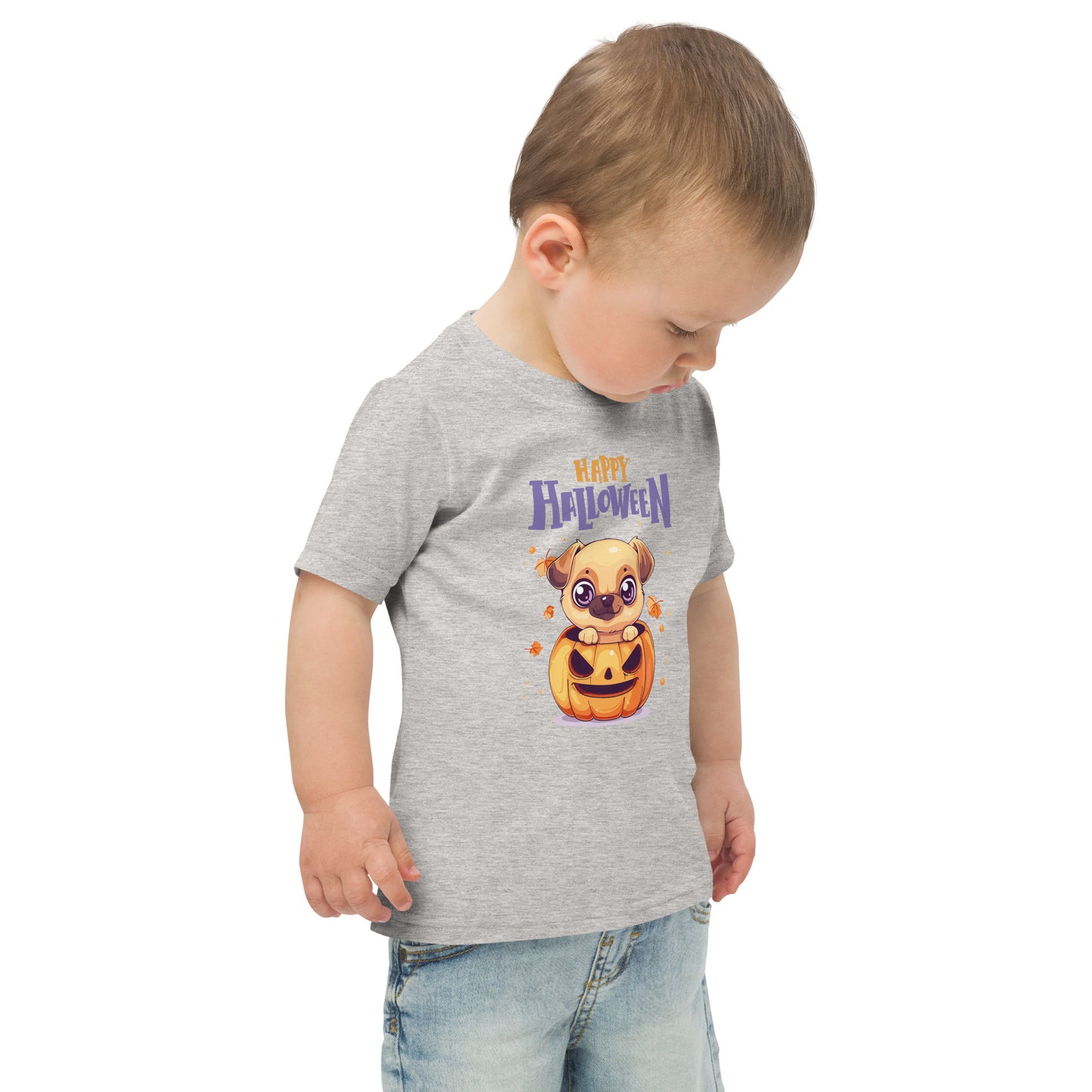 Cute Pumpkin Dog Halloween T-Shirt for Toddlers with a Happy Halloween design