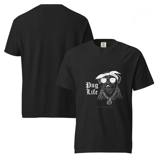 Pet Treasures Studio unisex black pug shirt with pug life graphic design on front