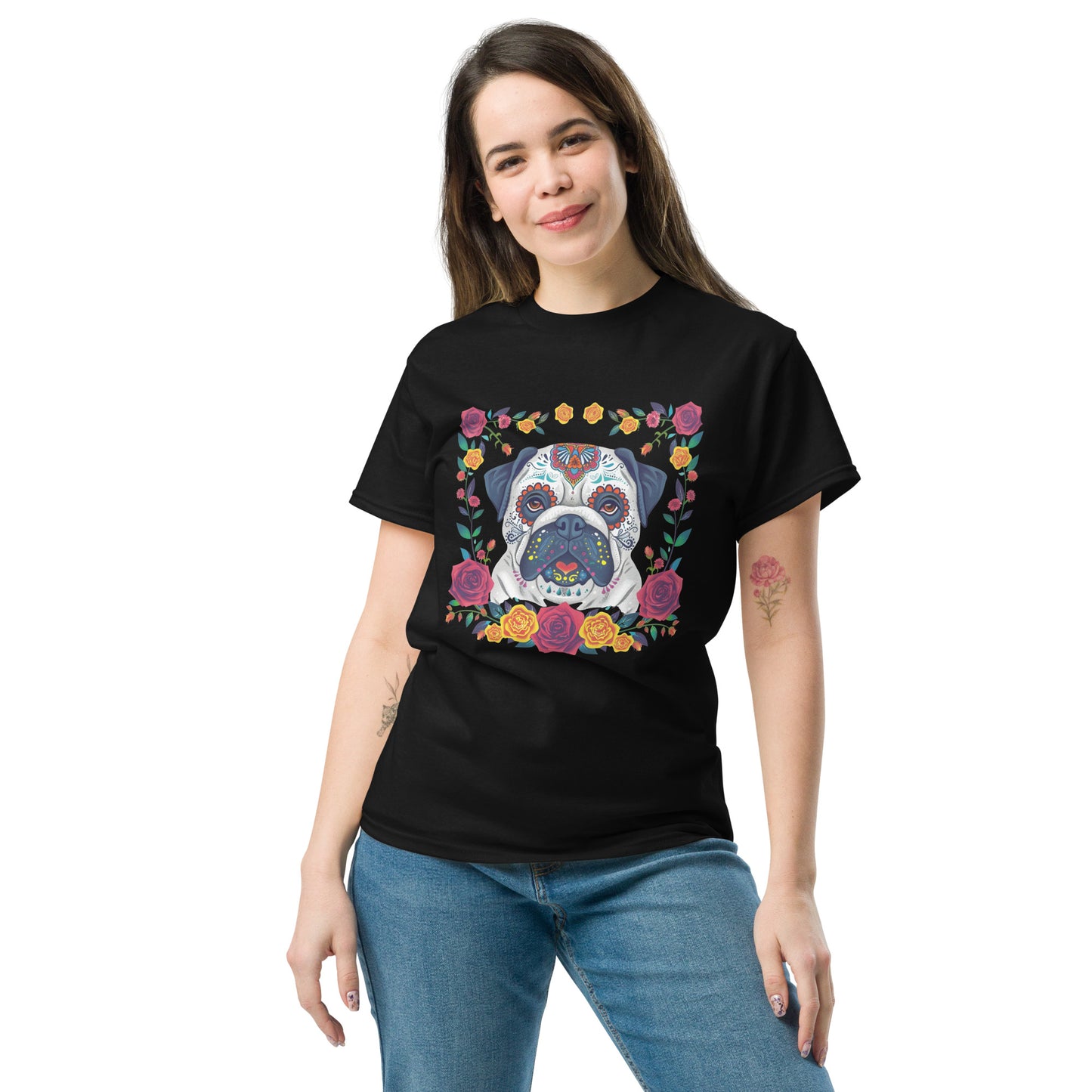 Classic Fit Skeleton Dog Flower Power Halloween Tee 2 | Pet Treasures Studio