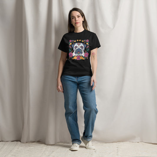 Classic Fit Skeleton Dog Flower Power Halloween Tee 2 | Pet Treasures Studio