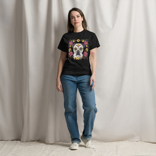Classic Fit Skeleton Dog Flower Power Halloween Tee 3 | Pet Treasures Studio