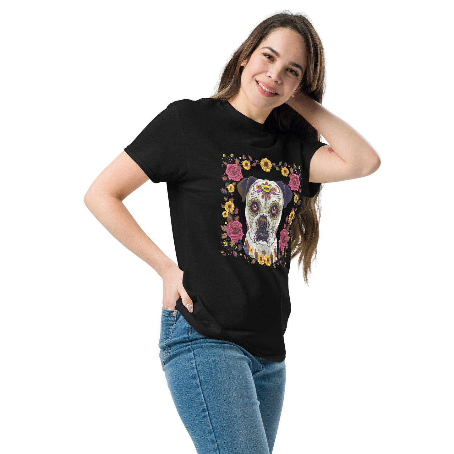 Classic Fit Skeleton Dog Flower Power Halloween Tee 3 | Pet Treasures Studio