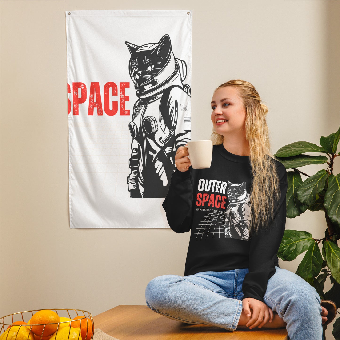 Classic Fit Space Cat Unisex Sweatshirt | Pet Treasures Studio