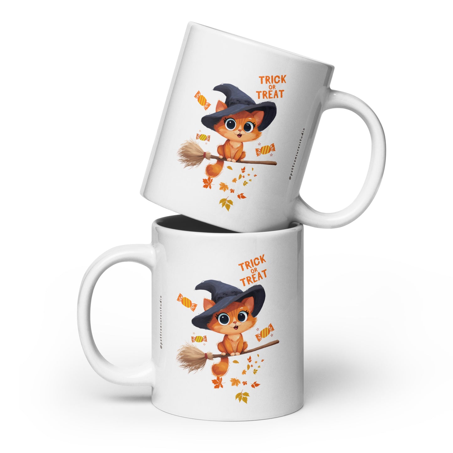 Trick or Treat Cat White Glossy Halloween Mug | Pet Treasures Studio